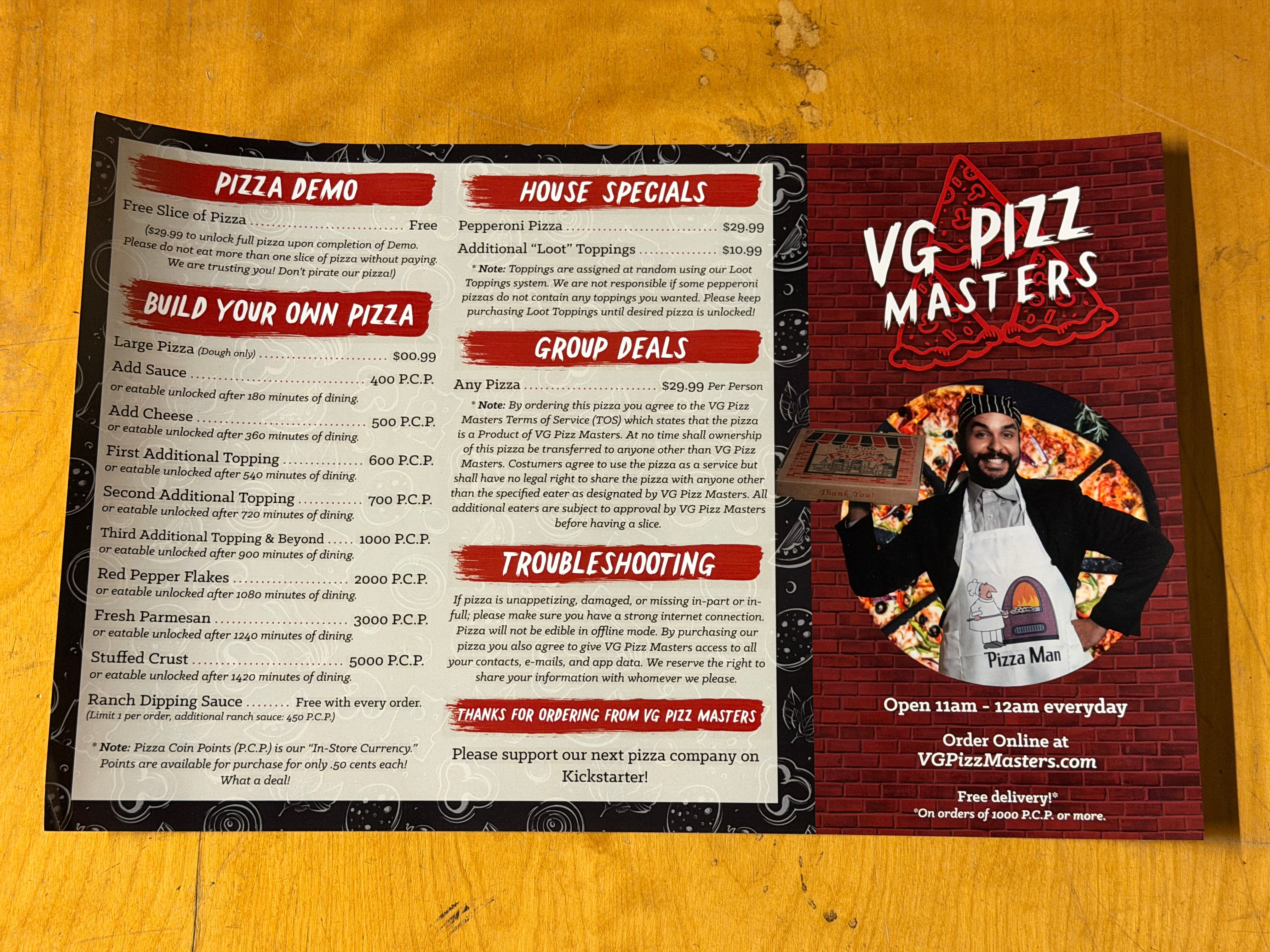 VG Pizz Masters Menu